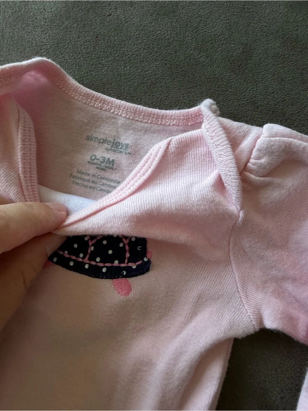 Simple Joys Baby Pink Long-Sleeve One-Piece Bodysuit with Turtle Patch